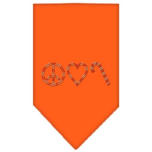 Peace Love Candy Cane Rhinestone Bandana Orange Large